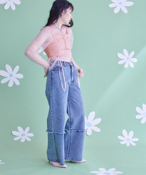 miette(ミエット)の「フロントカットスパンコールツイードビスチェ(キャミソール・レディース・ピンク/ブラック/ライトブルー・FREE)」の10枚目の写真