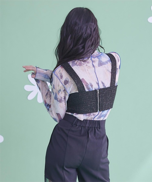 miette(ミエット)の「フロントカットスパンコールツイードビスチェ(キャミソール・レディース・ピンク/ブラック/ライトブルー・FREE)」の4枚目の写真