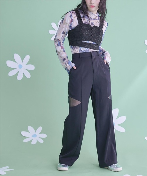 miette(ミエット)の「フロントカットスパンコールツイードビスチェ(キャミソール・レディース・ピンク/ブラック/ライトブルー・FREE)」の6枚目の写真