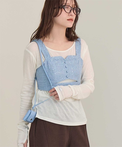 miette(ミエット)の「フロントカットスパンコールツイードビスチェ(キャミソール・レディース・ピンク/ブラック/ライトブルー・FREE)」の12枚目の写真