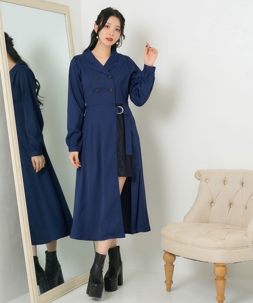 Newlyme(ニューリーミー)の「レーススリットレイヤードワンピース(ワンピース・レディース・ホワイト/ブラック/ネイビー/ブルー・XX-LARGE/X-LARGE/LARGE/MEDIUM/SMALL)」の3枚目の写真