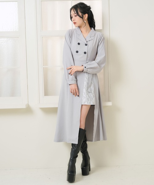 Newlyme(ニューリーミー)の「レーススリットレイヤードワンピース(ワンピース・レディース・ホワイト/ブラック/ネイビー/ブルー・XX-LARGE/X-LARGE/LARGE/MEDIUM/SMALL)」の4枚目の写真