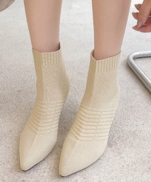 ニットソックスブーツ ポインテッドトゥ