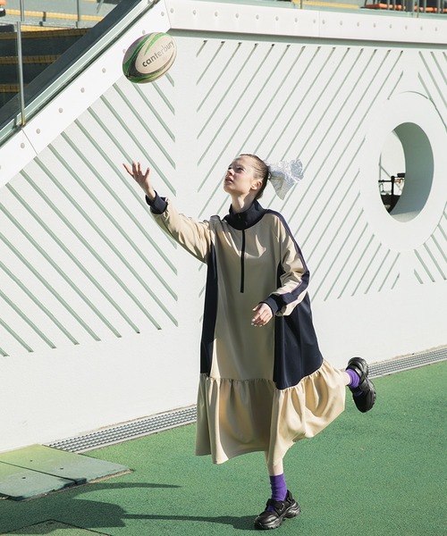 セール】【forksy.】ハーフジップライン配色トラックジャージ