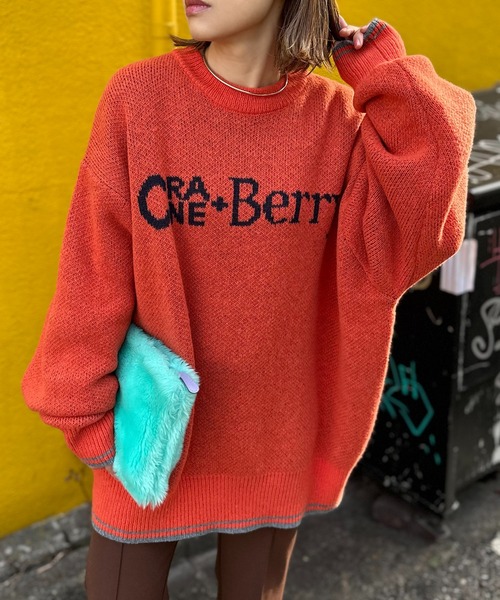 mi via loca（ミヴィアロカ）の「クランベリーロゴ ジャガードニット（ニット/セーター・レディース・グレー/アイボリー/オレンジ・FREE）」の3枚目の写真