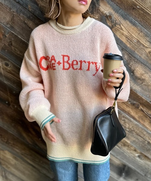 mi via loca（ミヴィアロカ）の「クランベリーロゴ ジャガードニット（ニット/セーター・レディース・グレー/アイボリー/オレンジ・FREE）」の6枚目の写真