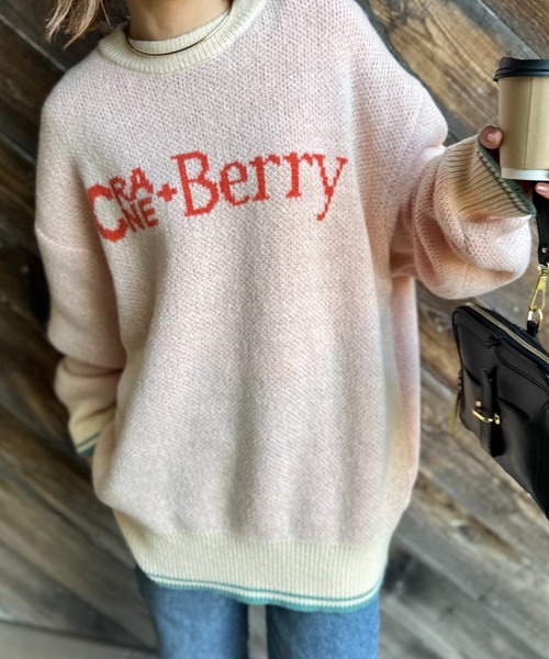 mi via loca（ミヴィアロカ）の「クランベリーロゴ ジャガードニット（ニット/セーター・レディース・グレー/アイボリー/オレンジ・FREE）」の4枚目の写真