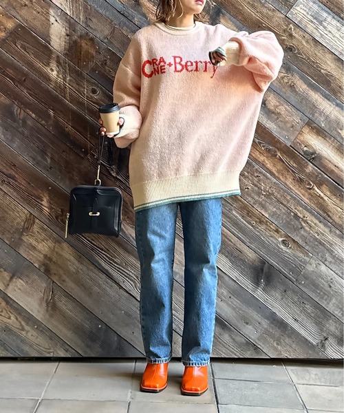 mi via loca（ミヴィアロカ）の「クランベリーロゴ ジャガードニット（ニット/セーター・レディース・グレー/アイボリー/オレンジ・FREE）」の11枚目の写真