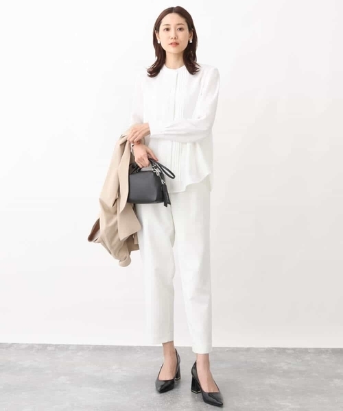 MK MICHEL KLEIN（エムケーミッシェルクラン）の「ピンタックデザインブラウス/洗える（シャツ/ブラウス・レディース・ネイビー/ホワイト・38）」の4枚目の写真