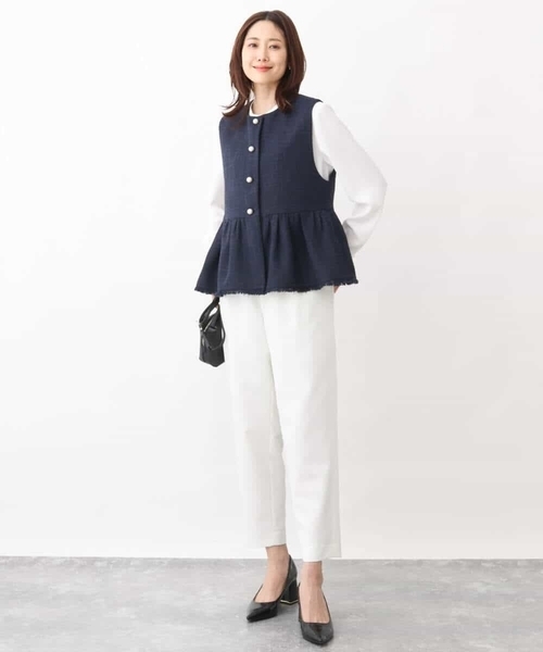 MK MICHEL KLEIN（エムケーミッシェルクラン）の「ピンタックデザインブラウス/洗える（シャツ/ブラウス・レディース・ネイビー/ホワイト・38）」の7枚目の写真