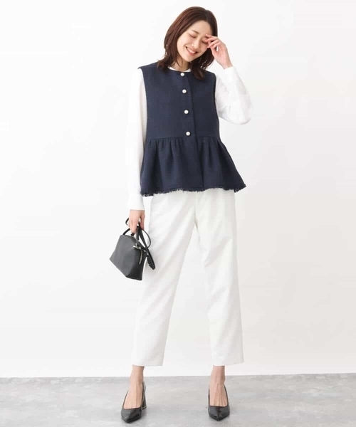 MK MICHEL KLEIN（エムケーミッシェルクラン）の「ピンタックデザインブラウス/洗える（シャツ/ブラウス・レディース・ネイビー/ホワイト・38）」の8枚目の写真