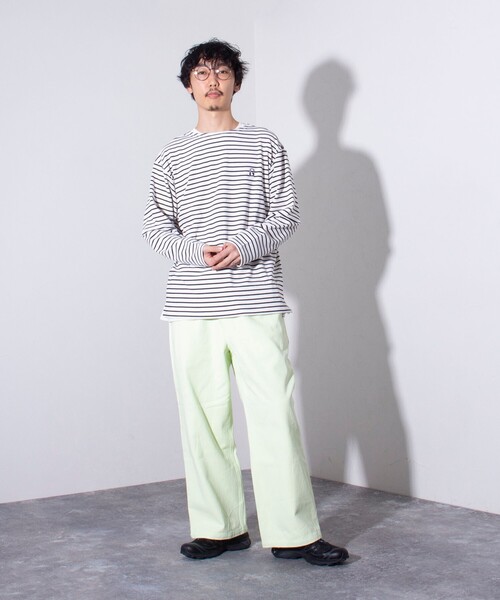 GLOSTER（グロスター）の「【GLOSTER/グロスター】リブボーダーロンT ワンポイント刺繍 ボートネック（Tシャツ/カットソー・メンズ・ブラック/ネイビー/グリーン・S/M/L）」の4枚目の写真