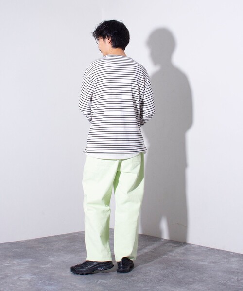 GLOSTER（グロスター）の「【GLOSTER/グロスター】リブボーダーロンT ワンポイント刺繍 ボートネック（Tシャツ/カットソー・メンズ・ブラック/ネイビー/グリーン・S/M/L）」の5枚目の写真