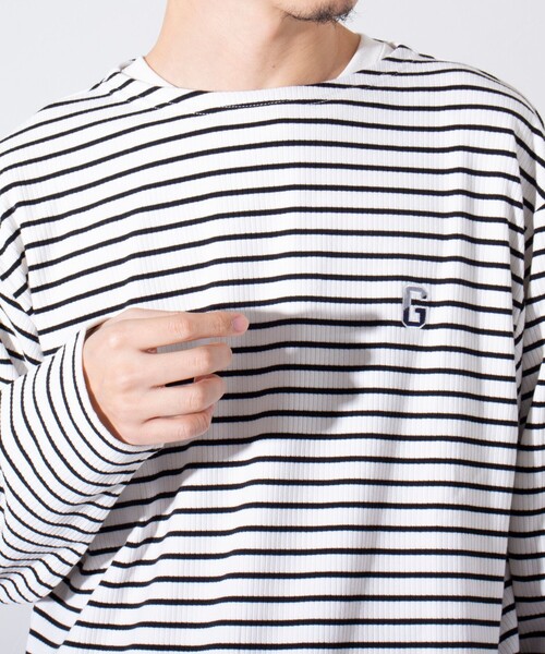 GLOSTER（グロスター）の「【GLOSTER/グロスター】リブボーダーロンT ワンポイント刺繍 ボートネック（Tシャツ/カットソー・メンズ・ブラック/ネイビー/グリーン・S/M/L）」の9枚目の写真