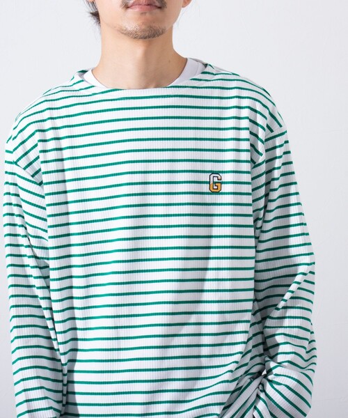 GLOSTER（グロスター）の「【GLOSTER/グロスター】リブボーダーロンT ワンポイント刺繍 ボートネック（Tシャツ/カットソー・メンズ・ブラック/ネイビー/グリーン・S/M/L）」の21枚目の写真