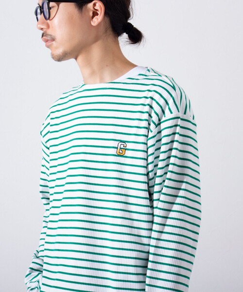 GLOSTER（グロスター）の「【GLOSTER/グロスター】リブボーダーロンT ワンポイント刺繍 ボートネック（Tシャツ/カットソー・メンズ・ブラック/ネイビー/グリーン・S/M/L）」の22枚目の写真