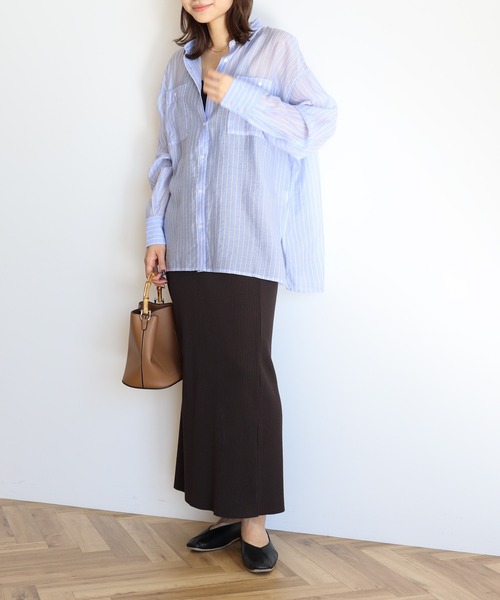 AMERICAN HOLIC（アメリカンホリック）の「シアーCOOLWポケットシャツ（シャツ/ブラウス・レディース・サックスブルー/ライトベージュ/ライトピンク/サックスブルー系3/ストライプ・L/M）」の11枚目の写真