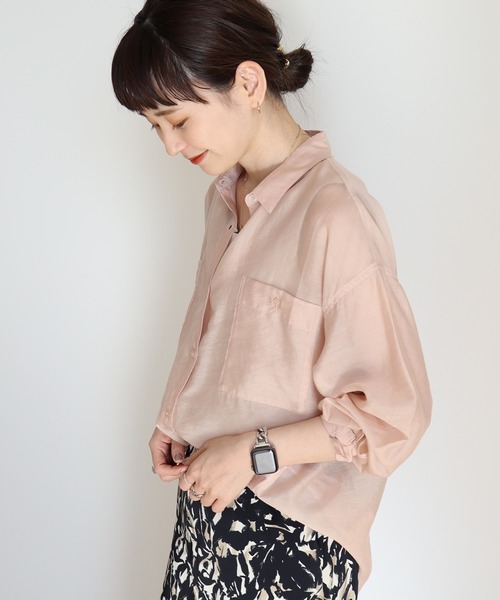 AMERICAN HOLIC（アメリカンホリック）の「シアーCOOLWポケットシャツ（シャツ/ブラウス・レディース・サックスブルー/ライトベージュ/ライトピンク/サックスブルー系3/ストライプ・L/M）」の14枚目の写真