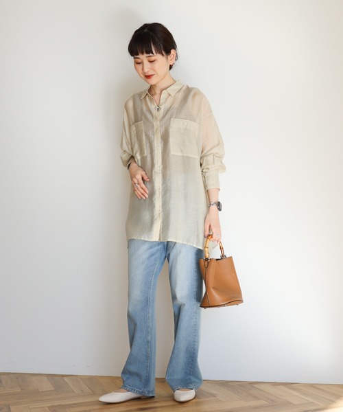 AMERICAN HOLIC（アメリカンホリック）の「シアーCOOLWポケットシャツ（シャツ/ブラウス・レディース・サックスブルー/ライトベージュ/ライトピンク/サックスブルー系3/ストライプ・L/M）」の18枚目の写真