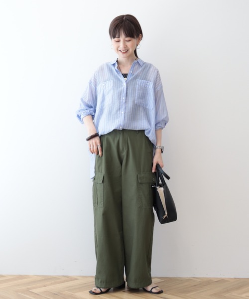 AMERICAN HOLIC（アメリカンホリック）の「シアーCOOLWポケットシャツ（シャツ/ブラウス・レディース・サックスブルー/ライトベージュ/ライトピンク/サックスブルー系3/ストライプ・L/M）」の7枚目の写真