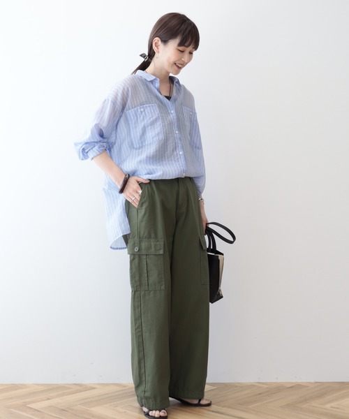 AMERICAN HOLIC（アメリカンホリック）の「シアーCOOLWポケットシャツ（シャツ/ブラウス・レディース・サックスブルー/ライトベージュ/ライトピンク/サックスブルー系3/ストライプ・L/M）」の8枚目の写真