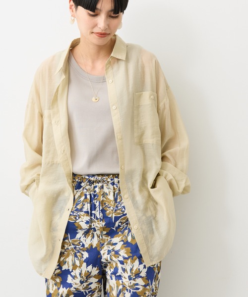 AMERICAN HOLIC（アメリカンホリック）の「シアーCOOLWポケットシャツ（シャツ/ブラウス・レディース・サックスブルー/ライトベージュ/ライトピンク/サックスブルー系3/ストライプ・L/M）」の10枚目の写真