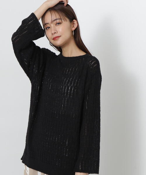 N.（N. Natural Beauty Basic）（エヌエヌナチュラルビューティーベーシック）の「◆スカシアミブークレニット（ニット/セーター・レディース・キナリ/グリーン/ブラック・MEDIUM）」の5枚目の写真