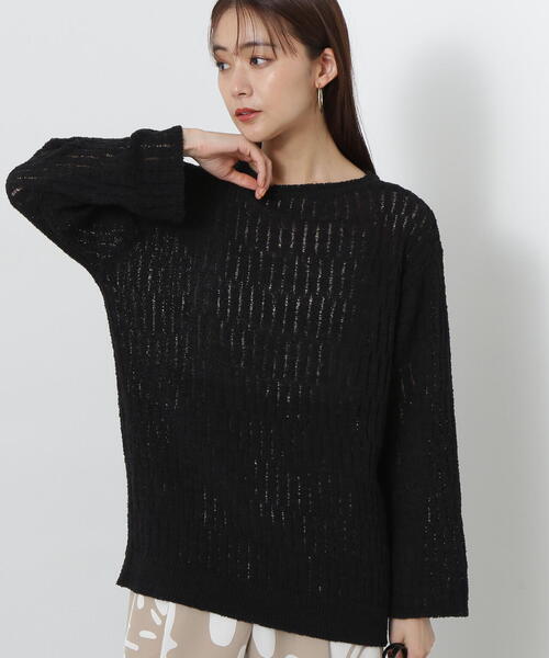 N.（N. Natural Beauty Basic）（エヌエヌナチュラルビューティーベーシック）の「◆スカシアミブークレニット（ニット/セーター・レディース・キナリ/グリーン/ブラック・MEDIUM）」の9枚目の写真
