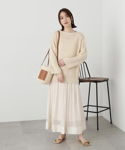 N.（N. Natural Beauty Basic）（エヌエヌナチュラルビューティーベーシック）の「◆スカシアミブークレニット（ニット/セーター・レディース・キナリ/グリーン/ブラック・MEDIUM）」の14枚目の写真