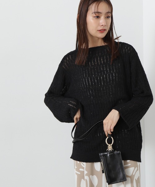 N.（N. Natural Beauty Basic）（エヌエヌナチュラルビューティーベーシック）の「◆スカシアミブークレニット（ニット/セーター・レディース・キナリ/グリーン/ブラック・MEDIUM）」の2枚目の写真