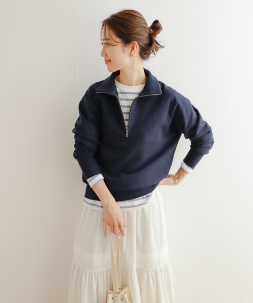 URBAN RESEARCH DOORS(アーバンリサーチドアーズ)の「コットンインレイハーフZIPプルオーバー(Tシャツ/カットソー・レディース・ネイビー/ライトベージュ・MEDIUM)」の5枚目の写真