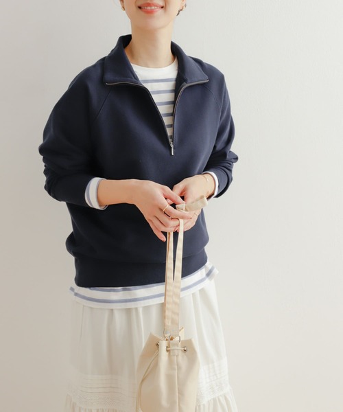URBAN RESEARCH DOORS(アーバンリサーチドアーズ)の「コットンインレイハーフZIPプルオーバー(Tシャツ/カットソー・レディース・ネイビー/ライトベージュ・MEDIUM)」の9枚目の写真