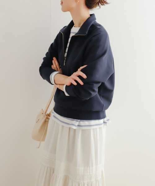URBAN RESEARCH DOORS(アーバンリサーチドアーズ)の「コットンインレイハーフZIPプルオーバー(Tシャツ/カットソー・レディース・ネイビー/ライトベージュ・MEDIUM)」の10枚目の写真
