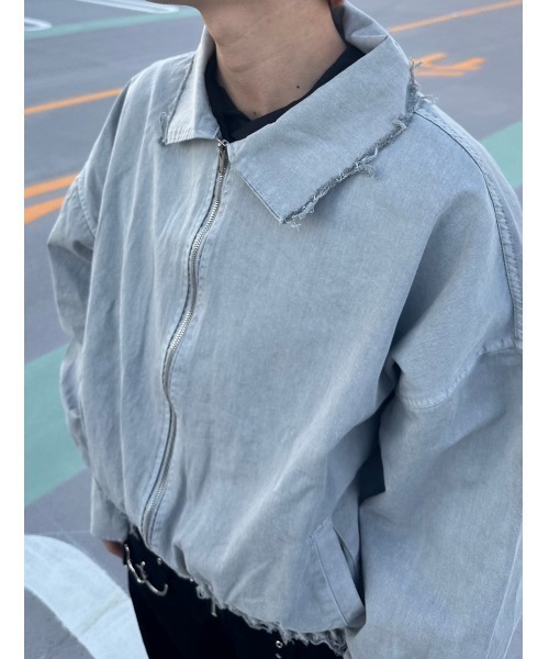 XU（エックスユー）の「ストリートファッション XU エックスユー fringe pigment zip up jacket オーバーサイズ シンプルジャケット ギャザー 長袖トップス 長袖ジャケット ダメージカラー 羽織り 韓国ファッション 韓国ストリート（ブルゾン・メンズ・グレー/ダークグレー・ONE SIZE）」の14枚目の写真