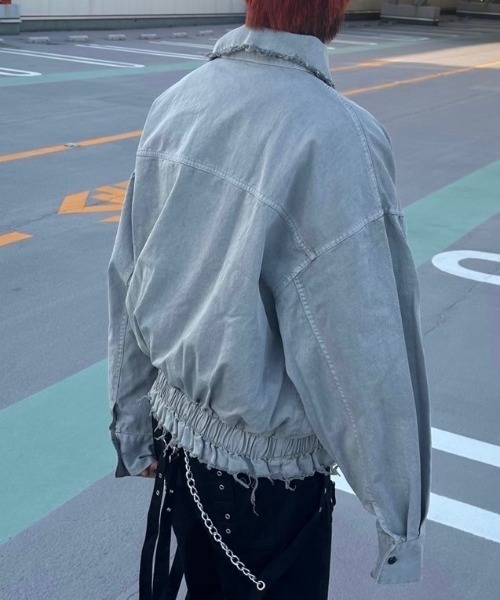 XU（エックスユー）の「ストリートファッション XU エックスユー fringe pigment zip up jacket オーバーサイズ シンプルジャケット ギャザー 長袖トップス 長袖ジャケット ダメージカラー 羽織り 韓国ファッション 韓国ストリート（ブルゾン・メンズ・グレー/ダークグレー・ONE SIZE）」の16枚目の写真