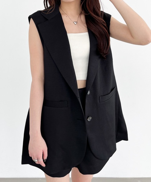 Heather（ヘザー）の「バックプリーツオーバーベスト　111055（ベスト・レディース・アイボリー/ブラック・FREE）」の2枚目の写真