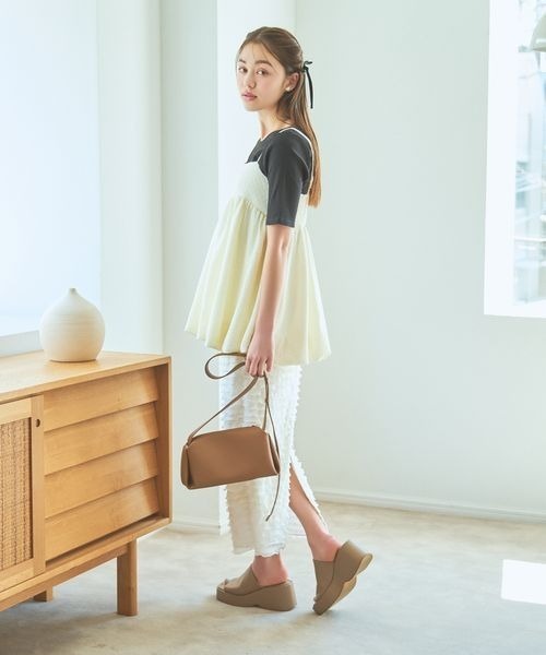 mysty woman(ミスティウーマン)の「テレコ2WAY半袖インナープルオーバー 118760(Tシャツ/カットソー・レディース・オフホワイト/ライトグレー/ブラック・FREE)」の8枚目の写真