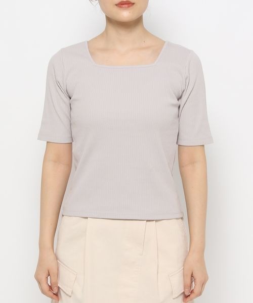 mysty woman(ミスティウーマン)の「テレコ2WAY半袖インナープルオーバー 118760(Tシャツ/カットソー・レディース・オフホワイト/ライトグレー/ブラック・FREE)」の4枚目の写真