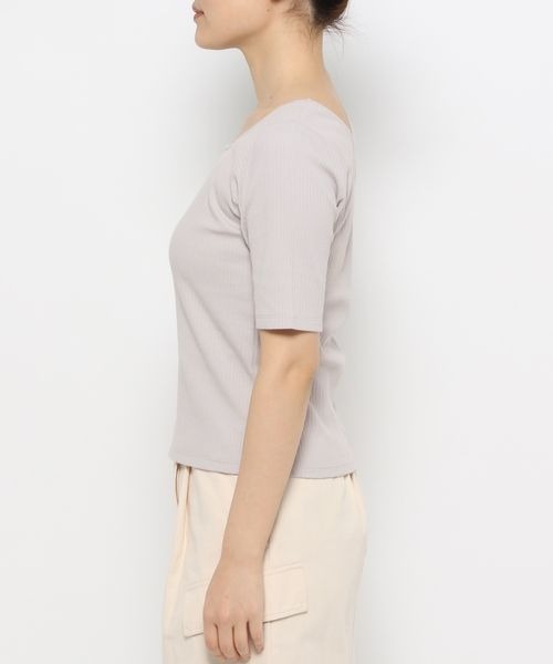mysty woman(ミスティウーマン)の「テレコ2WAY半袖インナープルオーバー 118760(Tシャツ/カットソー・レディース・オフホワイト/ライトグレー/ブラック・FREE)」の21枚目の写真