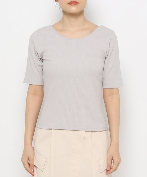 mysty woman(ミスティウーマン)の「テレコ2WAY半袖インナープルオーバー 118760(Tシャツ/カットソー・レディース・オフホワイト/ライトグレー/ブラック・FREE)」の19枚目の写真