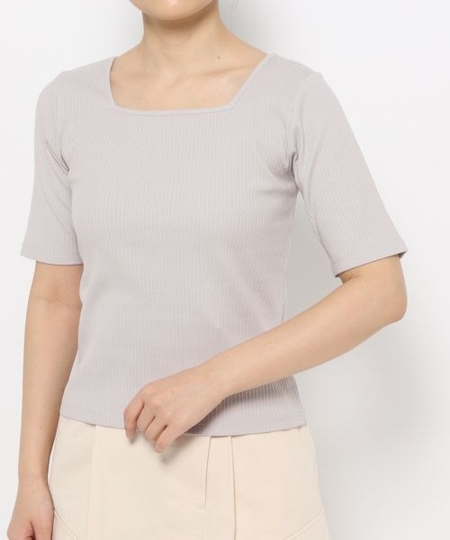 mysty woman(ミスティウーマン)の「テレコ2WAY半袖インナープルオーバー 118760(Tシャツ/カットソー・レディース・オフホワイト/ライトグレー/ブラック・FREE)」の16枚目の写真