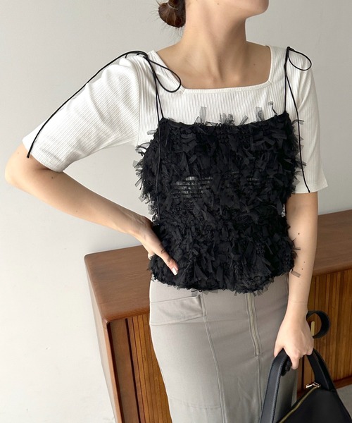 mysty woman(ミスティウーマン)の「テレコ2WAY半袖インナープルオーバー 118760(Tシャツ/カットソー・レディース・オフホワイト/ライトグレー/ブラック・FREE)」の22枚目の写真