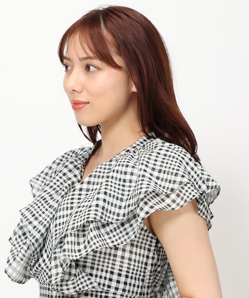 MISCH MASCH(ミッシュマッシュ)の「■2024春夏新作■ギンガムサッカーチェックフリルワンピース/MM417422(ワンピース・レディース・ブラック/ホワイト・S/M)」の5枚目の写真