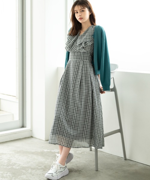 MISCH MASCH(ミッシュマッシュ)の「■2024春夏新作■ギンガムサッカーチェックフリルワンピース/MM417422(ワンピース・レディース・ブラック/ホワイト・S/M)」の3枚目の写真