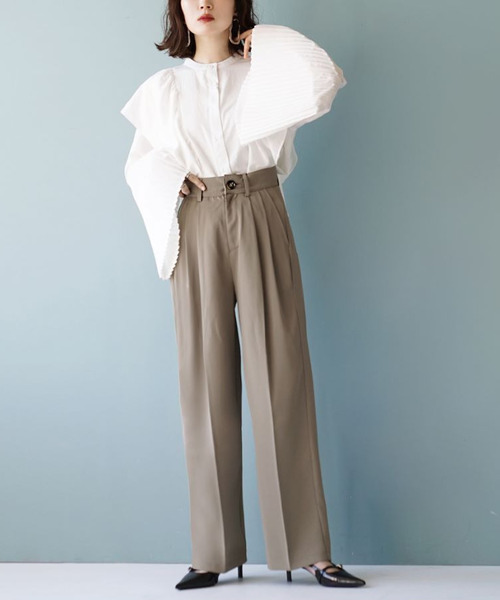 セール】スタイルアップ ハイウエストスラックスパンツ（スラックス