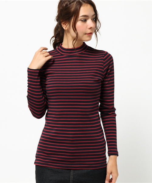 SEVENDAYS=SUNDAY（セブンデイズサンデイ）の「綿レーヨンボーダー天竺　長袖プルオーバー（Tシャツ/カットソー・レディース・オフホワイト/ベージュ/ネイビー・MEDIUM/LARGE）」の3枚目の写真