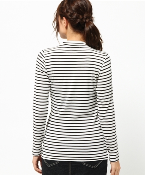 SEVENDAYS=SUNDAY（セブンデイズサンデイ）の「綿レーヨンボーダー天竺　長袖プルオーバー（Tシャツ/カットソー・レディース・オフホワイト/ベージュ/ネイビー・MEDIUM/LARGE）」の6枚目の写真