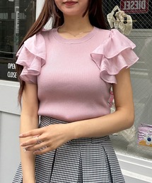異素材フリルノースリニット