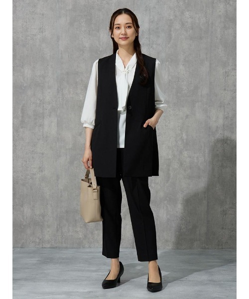 Perfect Suit FActory（パーフェクトスーツファクトリー）の「麻調メッシュ　パンツ　　カーキ/ブラック（スラックス・レディース・ブラック/カーキ・SS/L/S/M）」の12枚目の写真