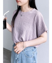 カットシャーリングデザインフレンチスリーブTシャツ